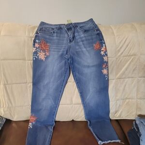 Democracy Blue Jeans with Orange Floral Design